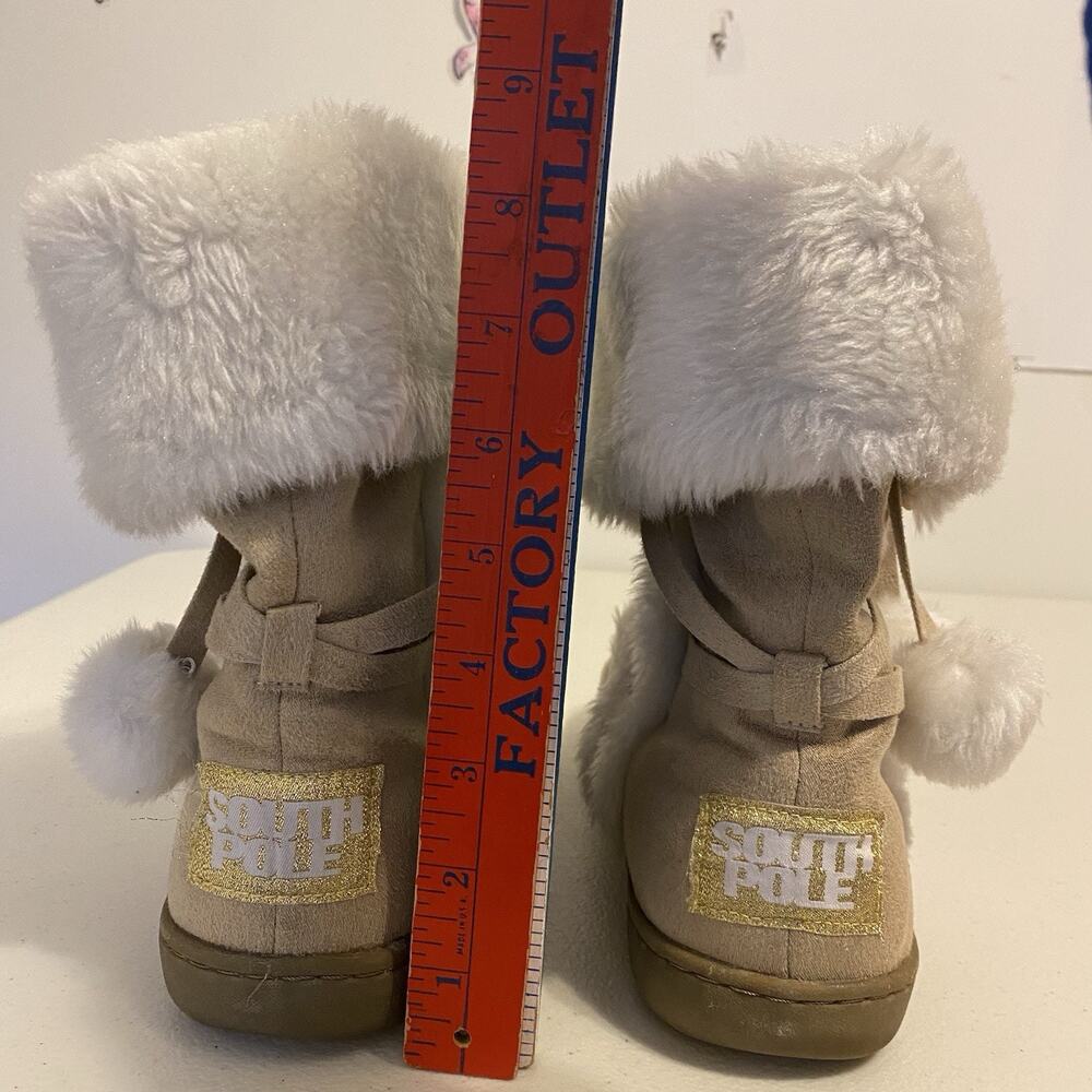 South Pole Women 9US 40 EU Faux Fur Pompom Eskimo Boots White Beige Mid Calf - Picture 3 of 9
